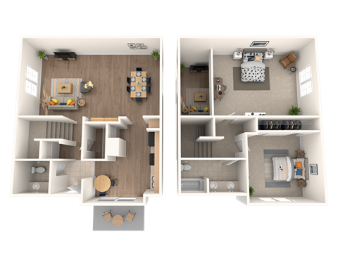 Floor plan for 2 beds, 1.5 baths, 1192 sqft